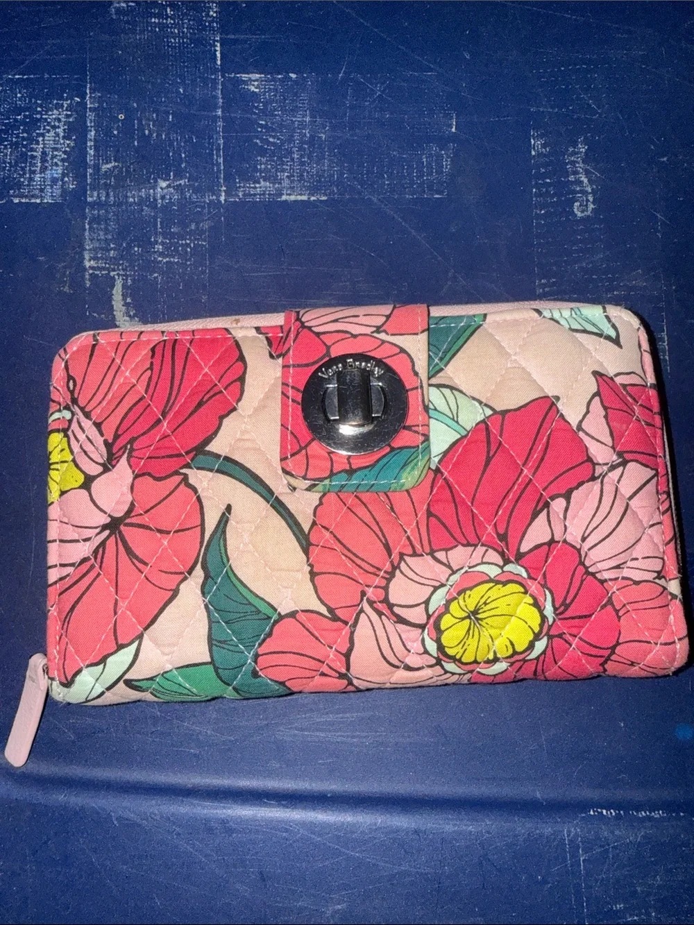 Vera Bradley Pink Floral Quilted Wallet with Yellow Accents